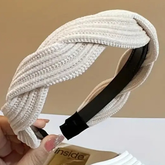 Accessories - New handmade boutique corduroy braided flexible wide headband off white